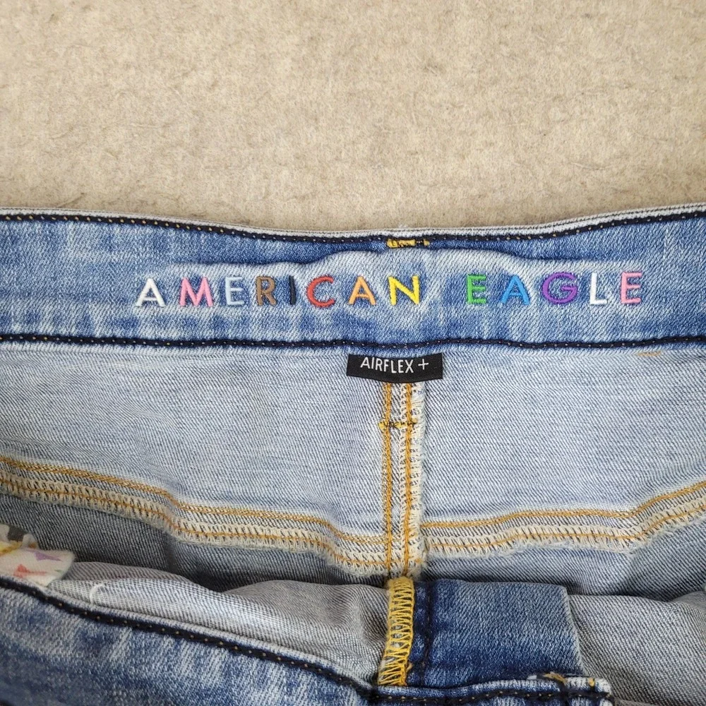 American Eagle Airflex+ Athletic Fit Jeans Mens 40x32 Rainbow Stitch Stars Light